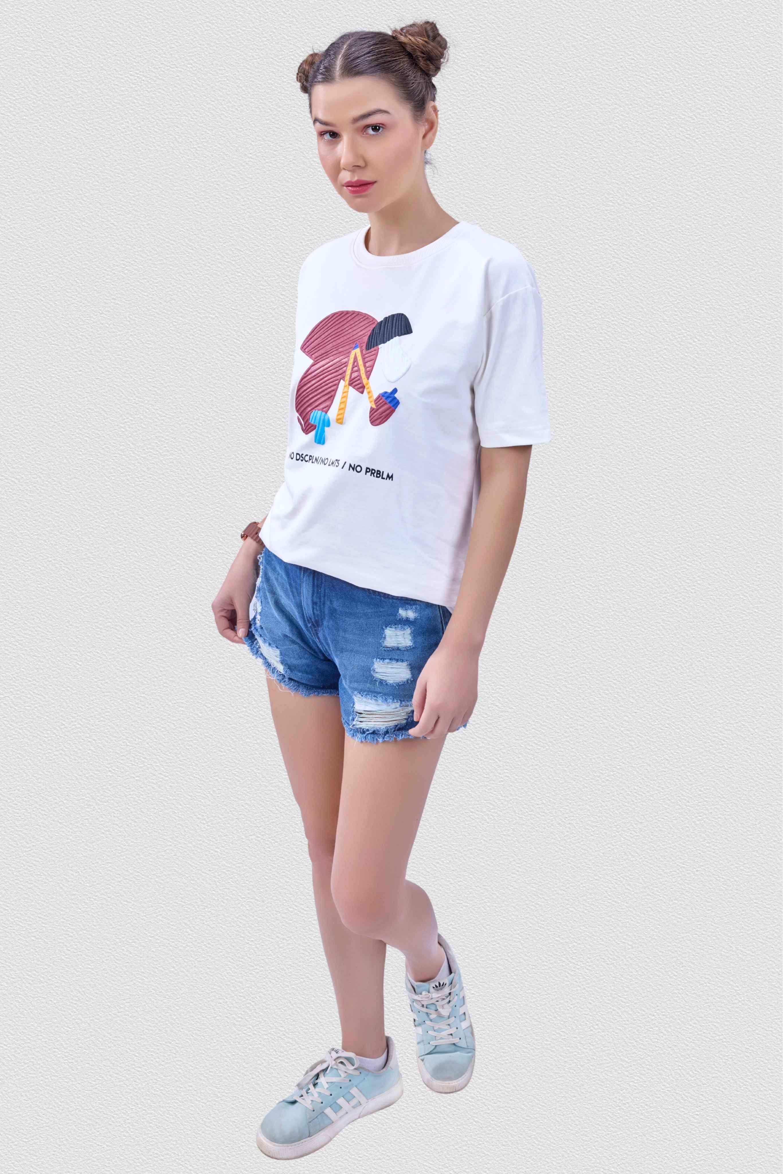 Auraa Limitless - 3D Textured Graphic Round Neck T-Shirt (Off-White)