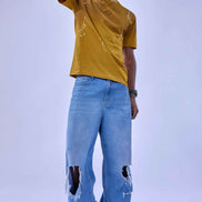 Auraa Urban Canvas - Abstract Paint Splatter Oversized T-Shirt (Yellow)