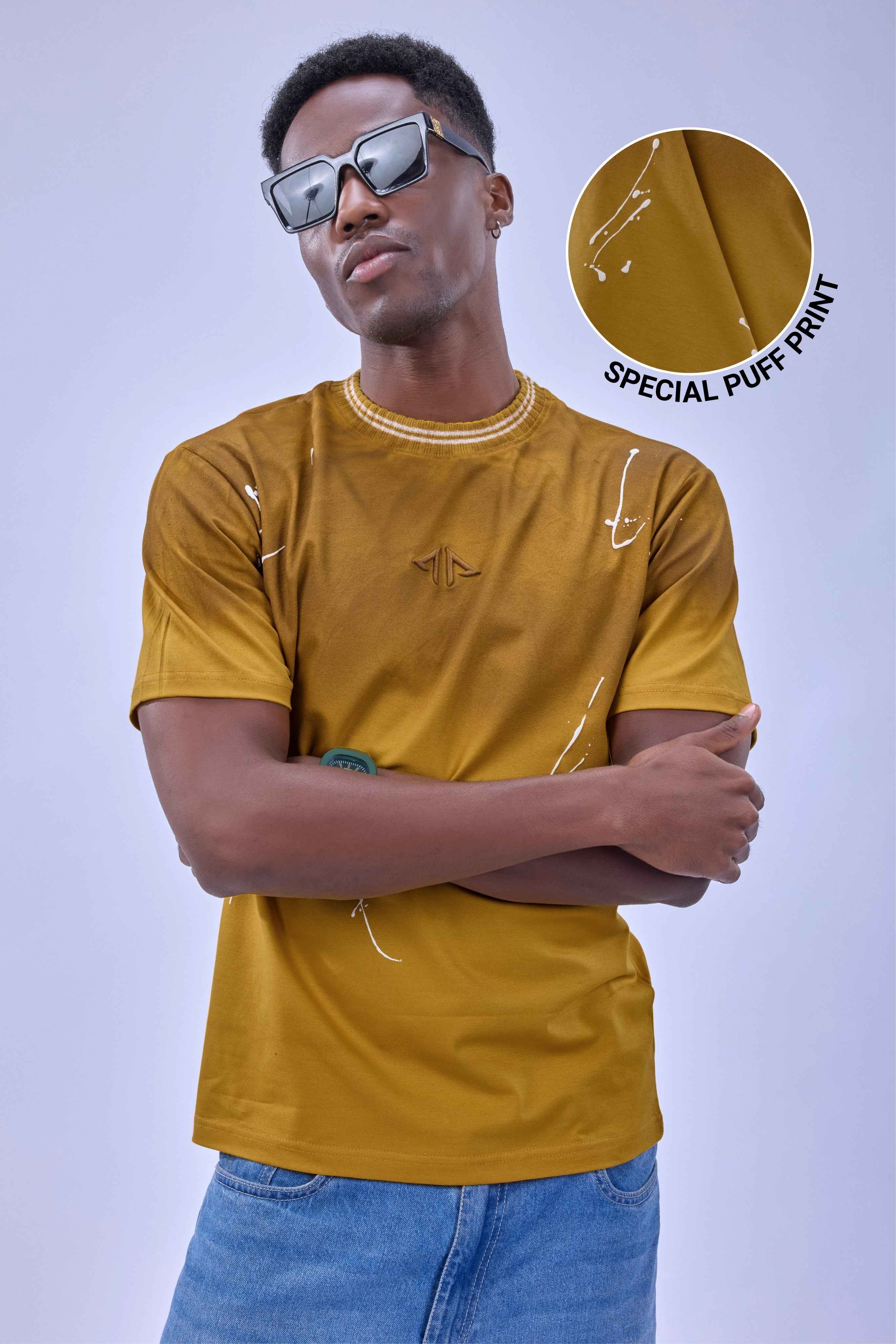 Auraa Urban Canvas - Abstract Paint Splatter Oversized T-Shirt (Yellow)