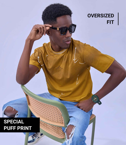 Auraa Urban Canvas - Abstract Paint Splatter Oversized T-Shirt (Yellow)