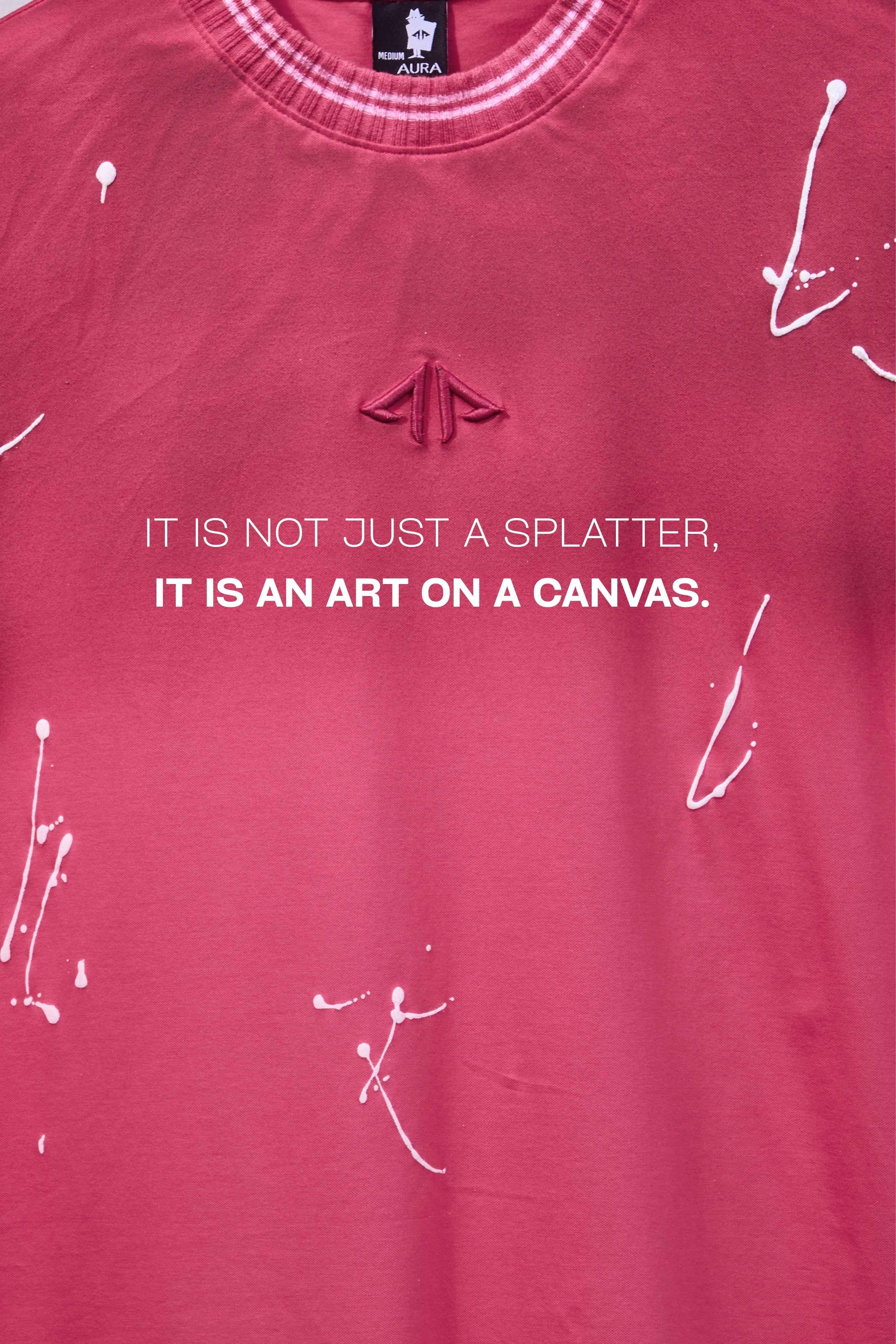 Auraa Urban Canvas - Abstract Paint Splatter Oversized T-Shirt (Pink)