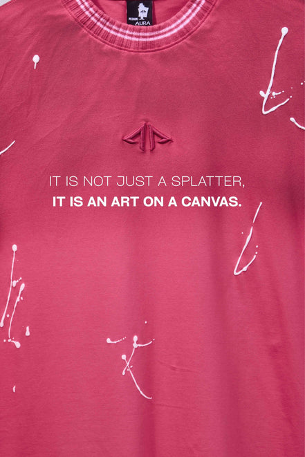 Auraa Urban Canvas - Abstract Paint Splatter Oversized T-Shirt (Pink)