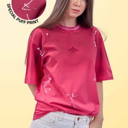 Auraa Urban Canvas - Abstract Paint Splatter Oversized T-Shirt (Pink)