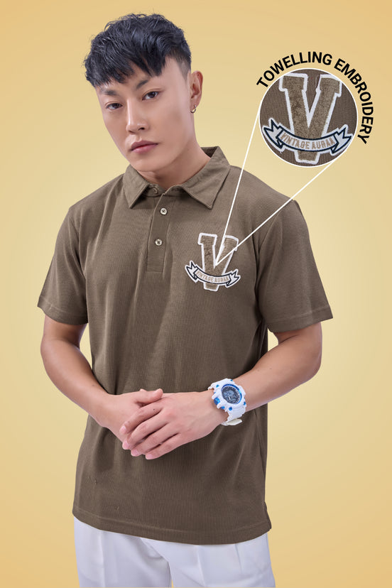 Auraa Vintage Vanguard - Textured Polo (Brown)