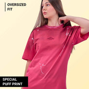 Auraa Urban Canvas - Abstract Paint Splatter Oversized T-Shirt (Pink)