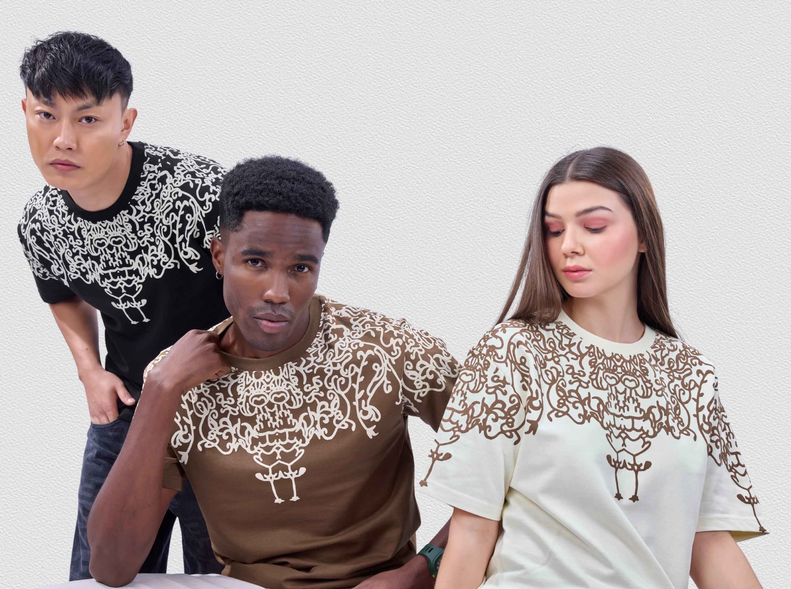 Auraa Crown - Puff Print Oversized Round Neck T-Shirt (Brown)