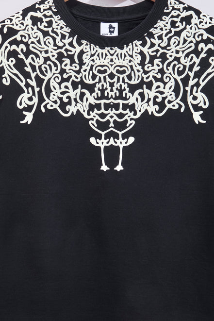 Auraa Crown - Puff Print Oversized Round Neck T-Shirt (Black)