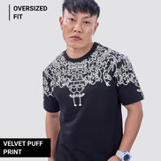 Auraa Crown - Puff Print Oversized Round Neck T-Shirt (Black)