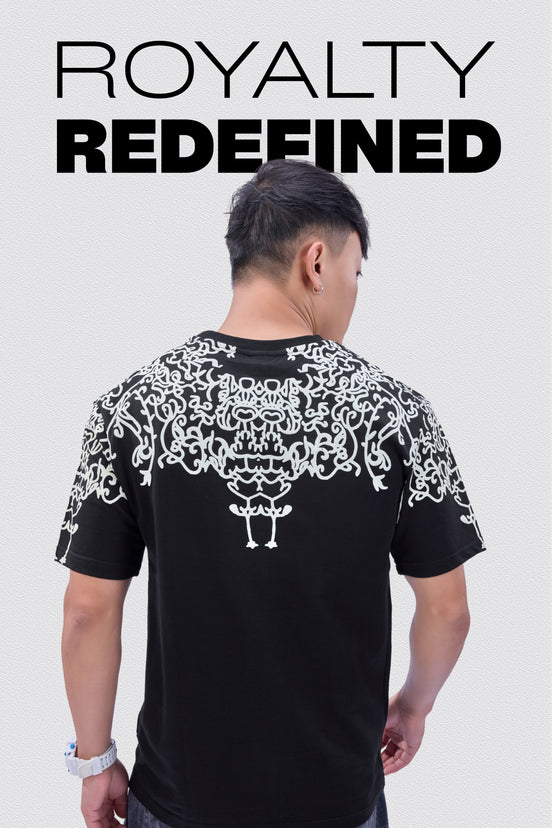 Auraa Crown - Puff Print Oversized Round Neck T-Shirt (Black)