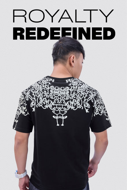 Auraa Crown - Puff Print Oversized Round Neck T-Shirt (Black)