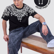 Auraa Crown - Puff Print Oversized Round Neck T-Shirt (Black)