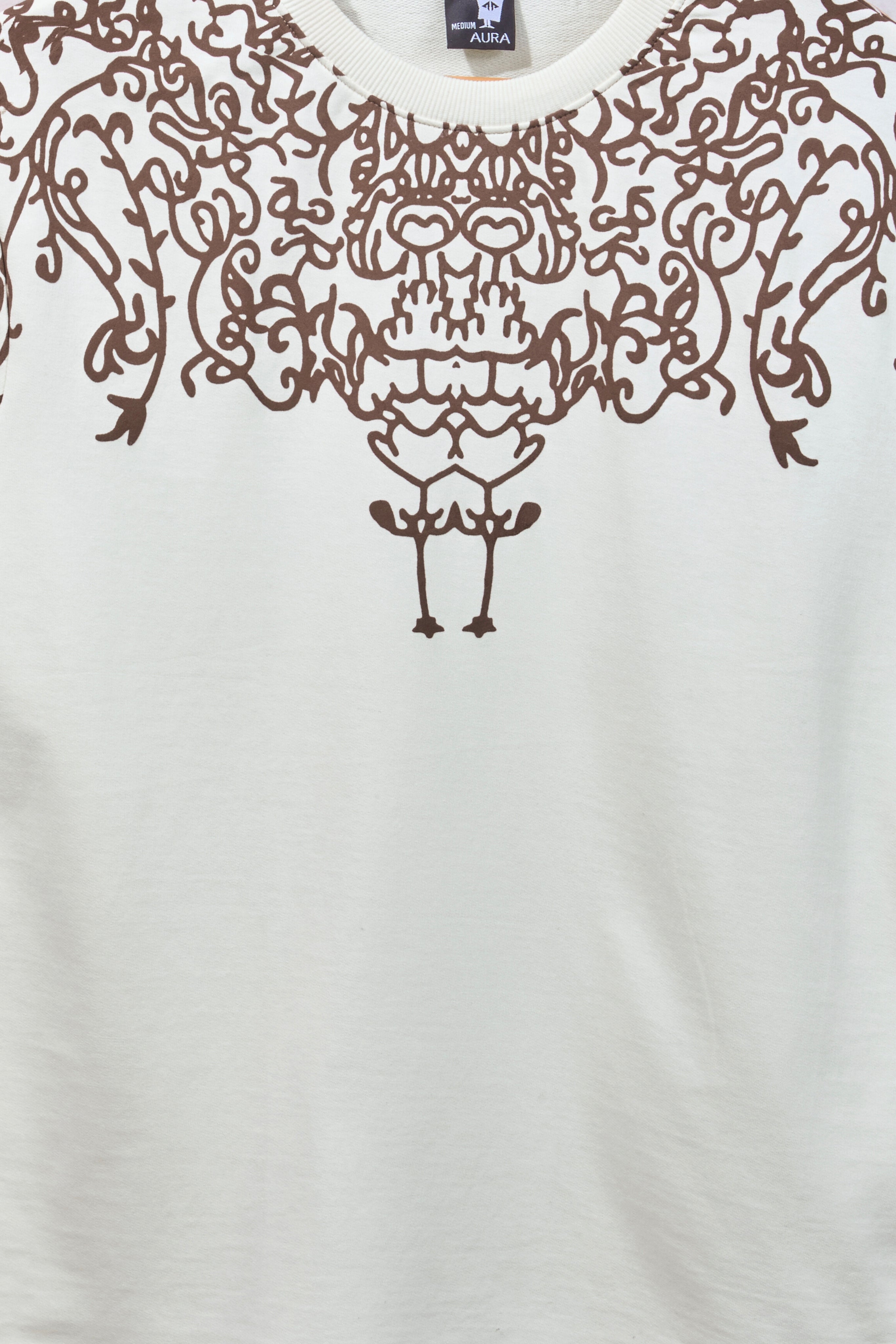 Auraa Crown - Puff Print Oversized Round Neck T-Shirt (Off-White)