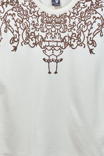 Auraa Crown - Puff Print Oversized Round Neck T-Shirt (Off-White)