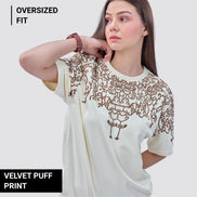 Auraa Crown - Puff Print Oversized Round Neck T-Shirt (Off-White)