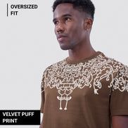 Auraa Crown - Puff Print Oversized Round Neck T-Shirt (Brown)