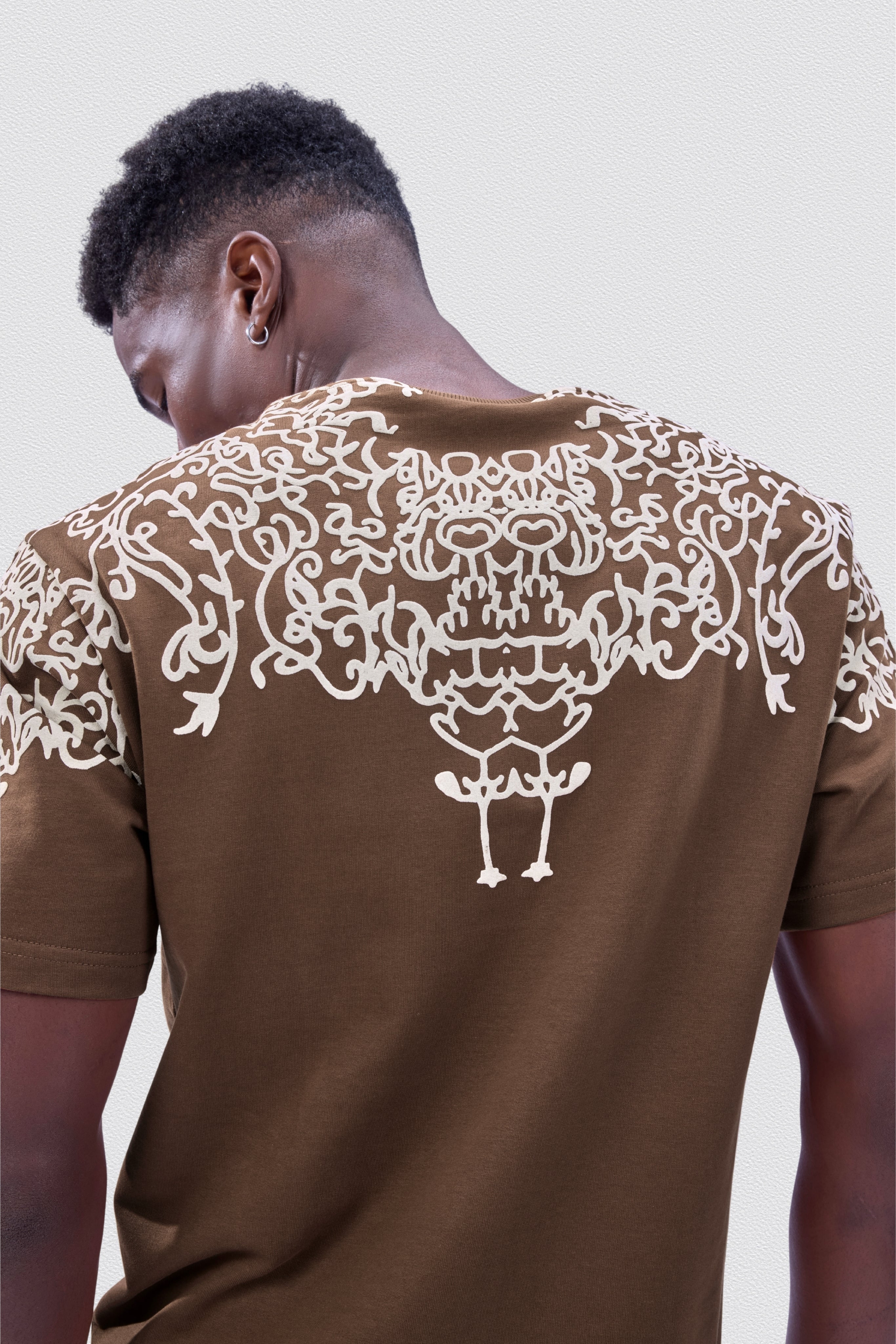 Auraa Crown - Puff Print Oversized Round Neck T-Shirt (Brown)