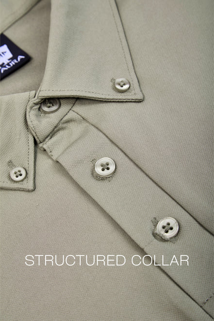 Auraa Everyday Essential - Textured Button-Down Polo (Olive Green)