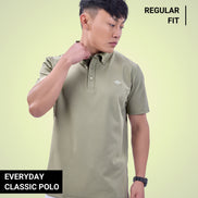 Auraa Everyday Essential - Textured Button-Down Polo (Olive Green)
