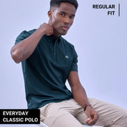 Auraa Everyday Essential - Textured Button-Down Polo (Navy)
