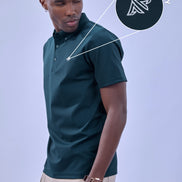 Auraa Everyday Essential - Textured Button-Down Polo (Navy)