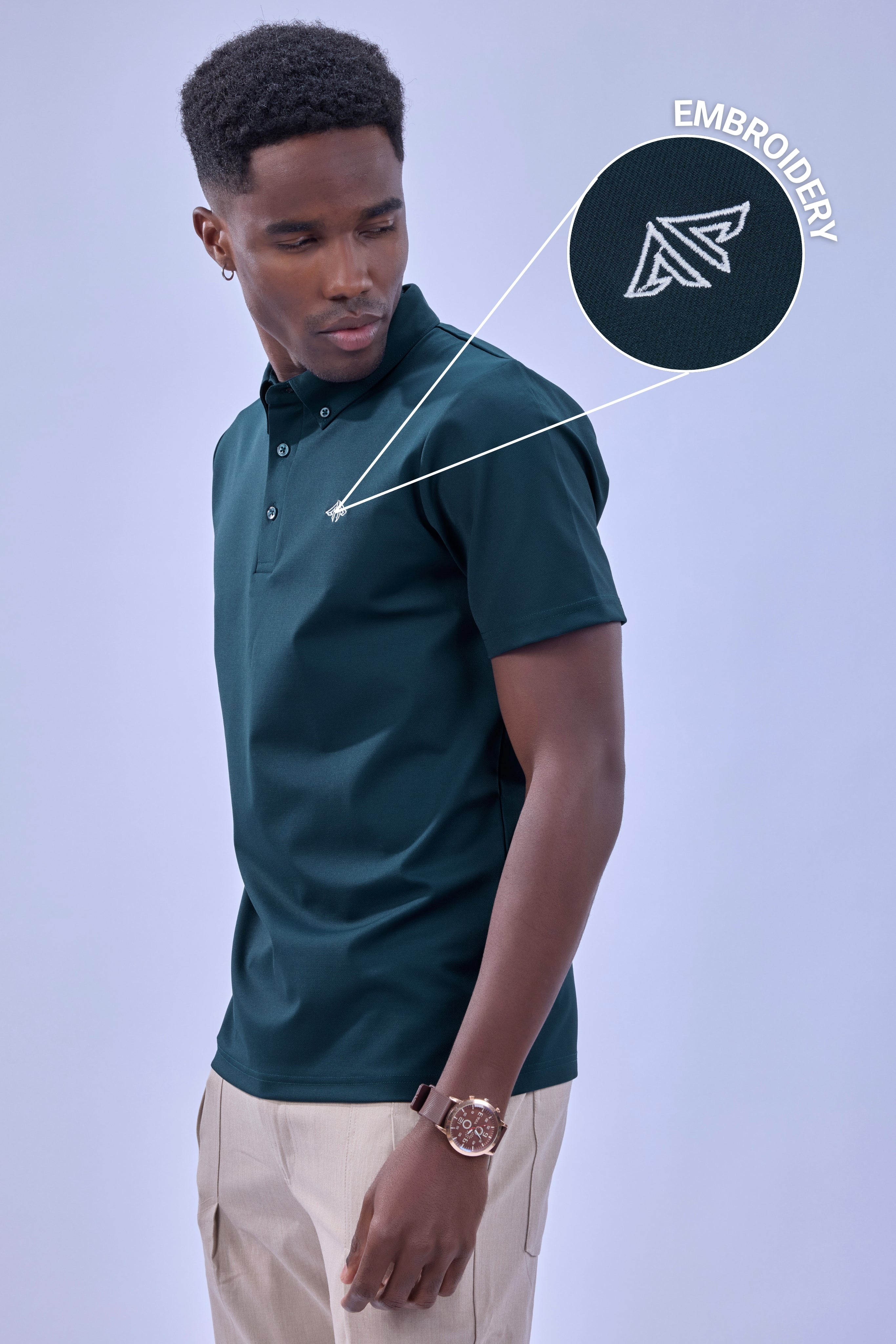 Auraa Everyday Essential - Textured Button-Down Polo (Navy)