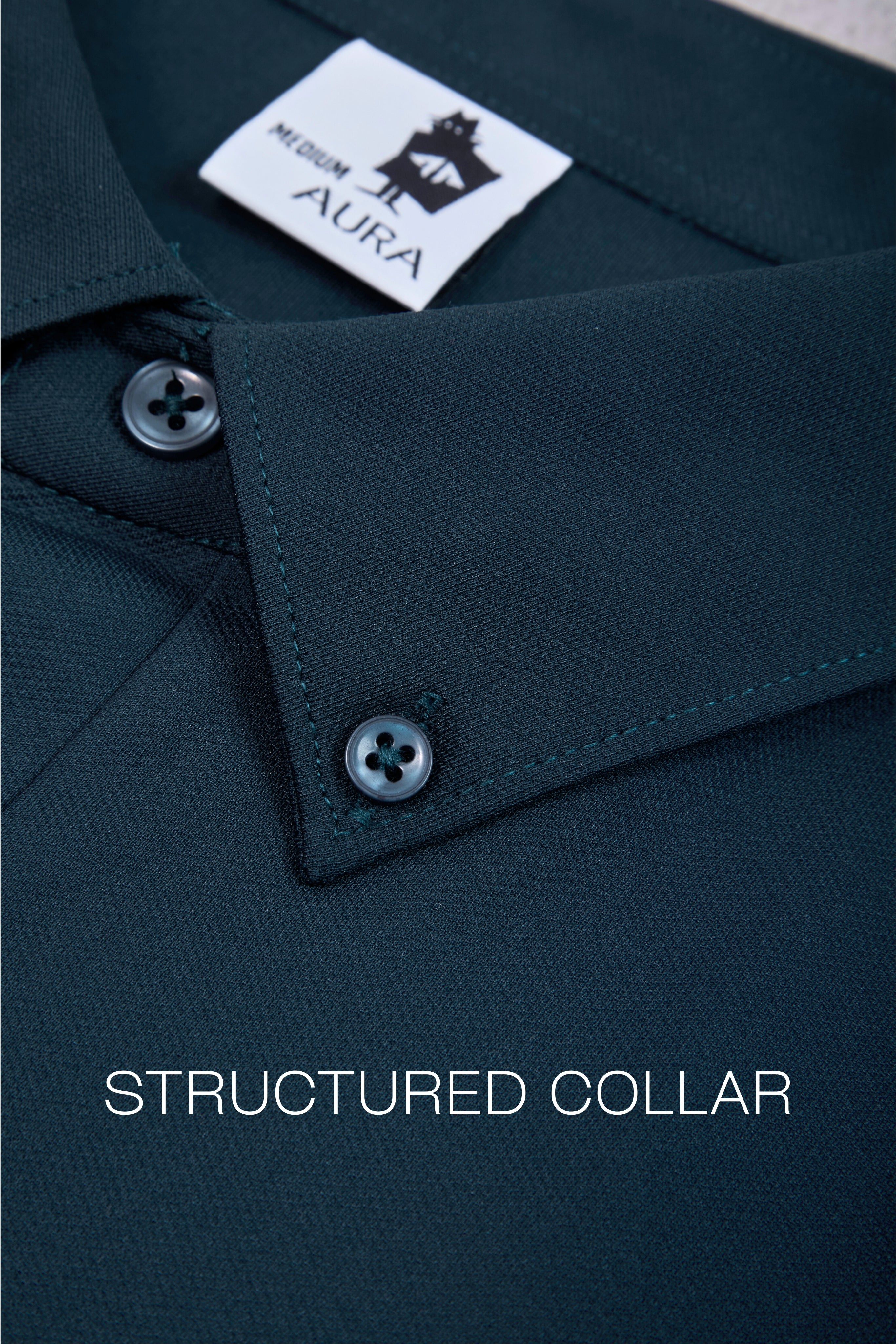 Auraa Everyday Essential - Textured Button-Down Polo (Navy)