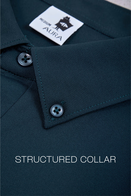 Auraa Everyday Essential - Textured Button-Down Polo (Navy)