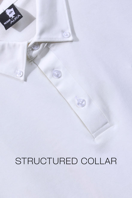 Auraa Everyday Essential - Textured Button-Down Polo (Off-White)