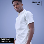 Auraa Everyday Essential - Textured Button-Down Polo (Off-White)