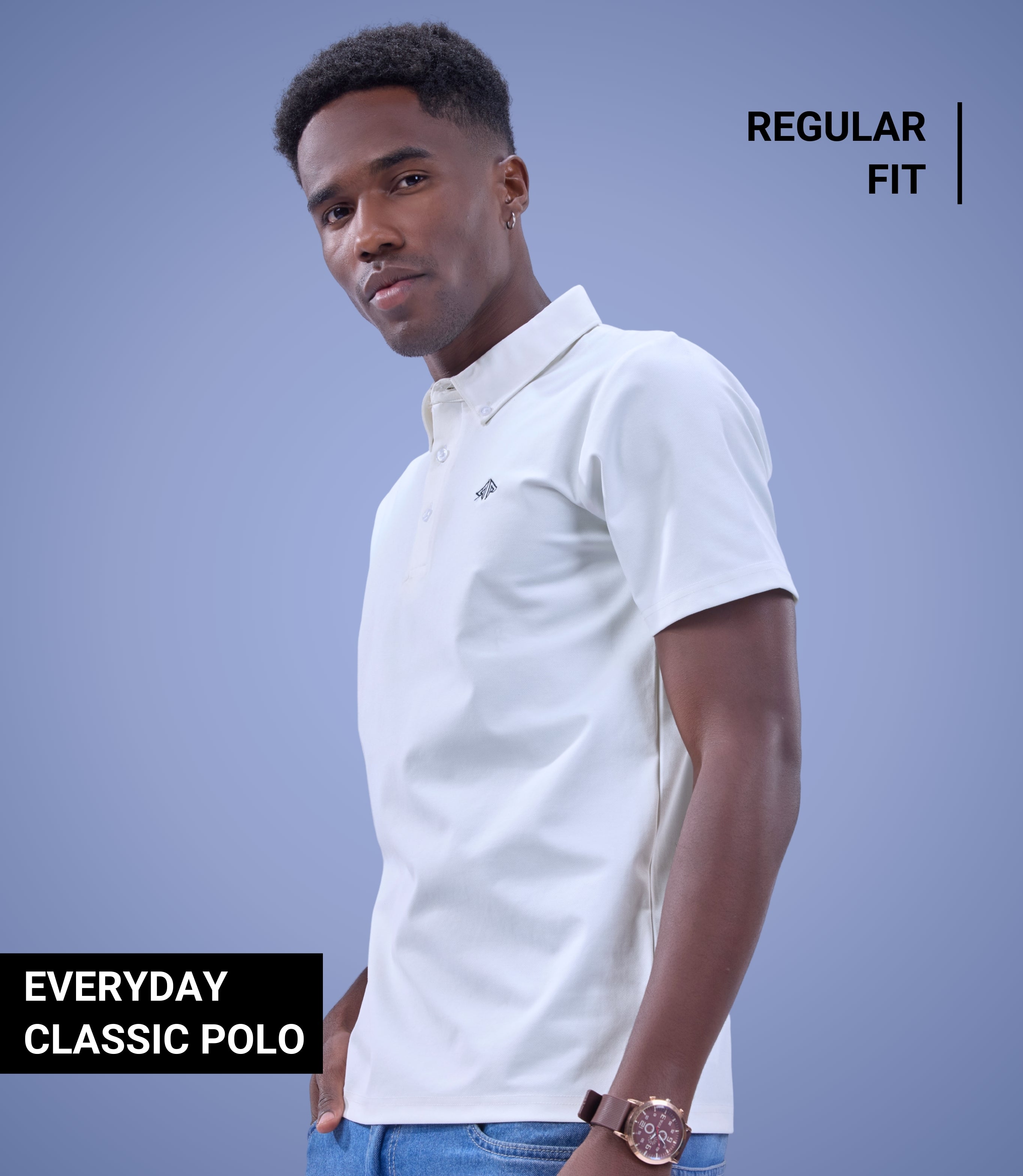Auraa Everyday Essential - Textured Button-Down Polo (Off-White)
