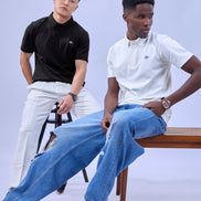 Auraa Everyday Essential - Textured Button-Down Polo (Black)