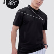 Auraa Everyday Essential - Textured Button-Down Polo (Black)