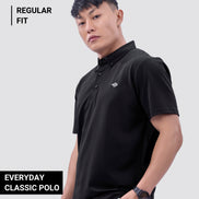 Auraa Everyday Essential - Textured Button-Down Polo (Black)