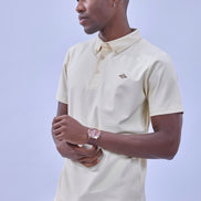 Auraa Everyday Essential - Textured Button-Down Polo (Cream)