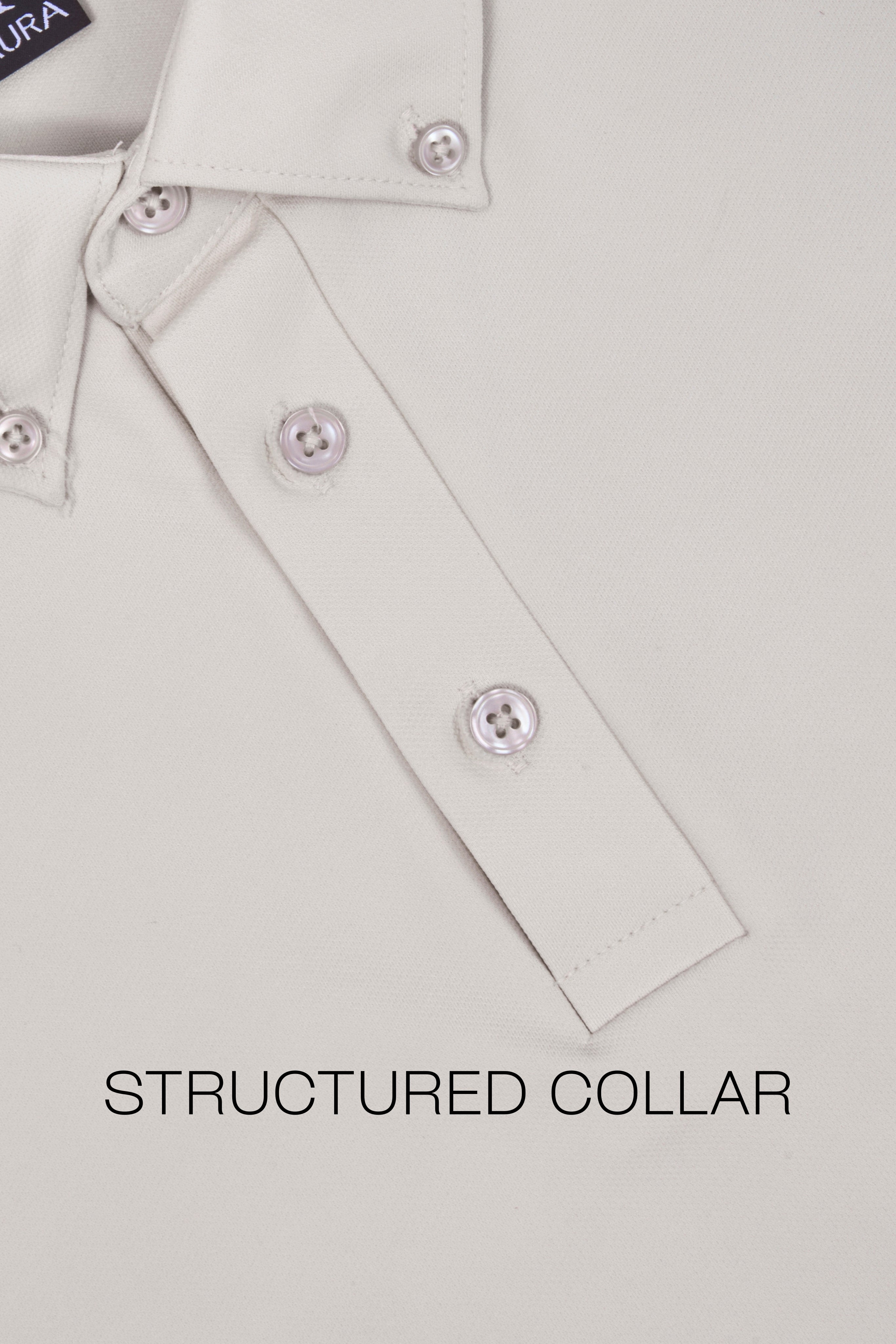 Auraa Everyday Essential - Textured Button-Down Polo (Cream)