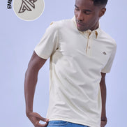 Auraa Everyday Essential - Textured Button-Down Polo (Cream)