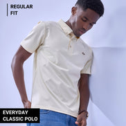 Auraa Everyday Essential - Textured Button-Down Polo (Cream)