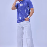 Auraa Rise - Embroidered Acid Wash T-Shirt (Blue)