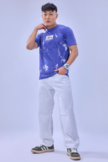 Auraa Rise - Embroidered Acid Wash T-Shirt (Blue)