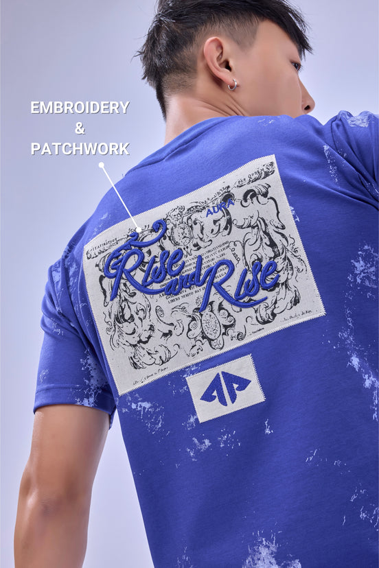Auraa Rise - Embroidered Acid Wash T-Shirt (Blue)