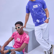 Auraa Rise - Embroidered Acid Wash T-Shirt (Blue)