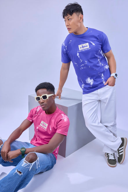 Auraa Rise - Embroidered Acid Wash T-Shirt (Blue)