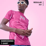 Auraa Rise - Embroidered Acid Wash T-Shirt (Pink)