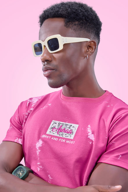 Auraa Rise - Embroidered Acid Wash T-Shirt (Pink)
