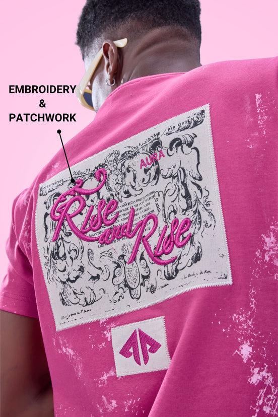 Auraa Rise - Embroidered Acid Wash T-Shirt (Pink)
