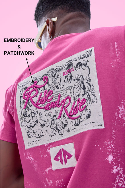 Auraa Rise - Embroidered Acid Wash T-Shirt (Pink)