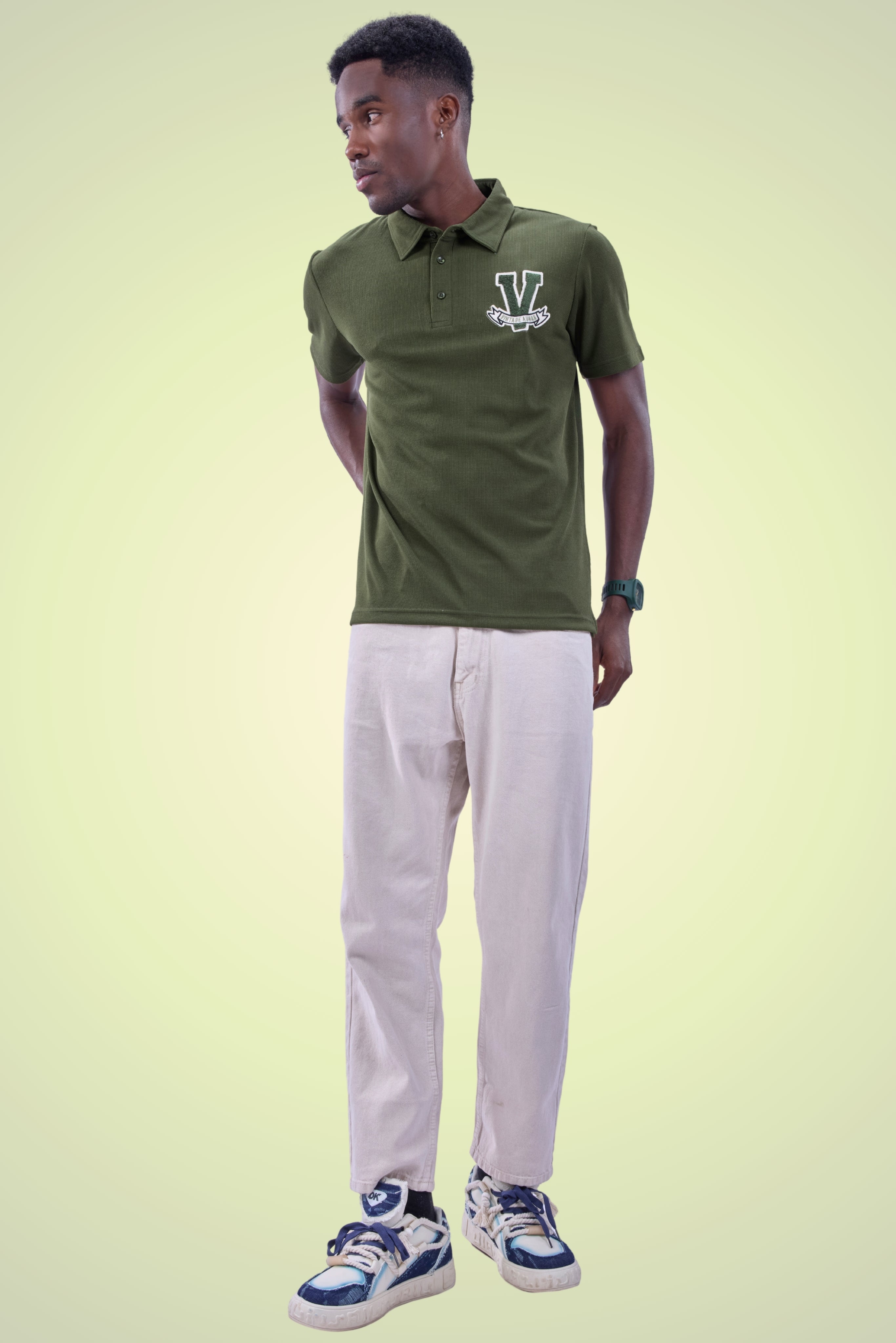 Auraa Vintage Vanguard - Textured Polo (Olive Green)