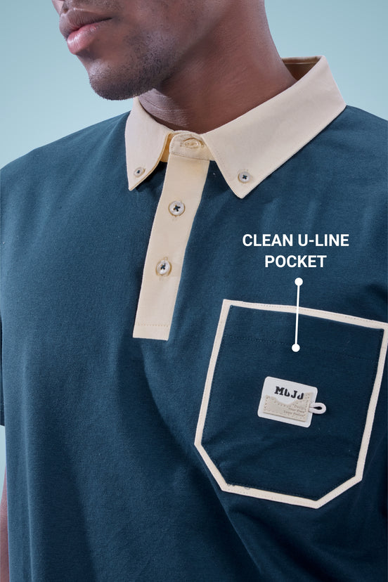 Auraa Timeless - Contrast Collar Polo (Navy)