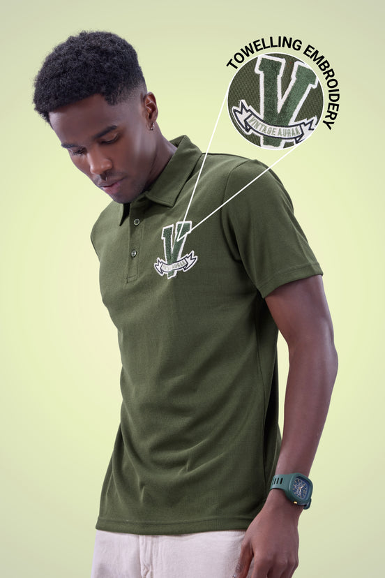 Auraa Vintage Vanguard - Textured Polo (Olive Green)
