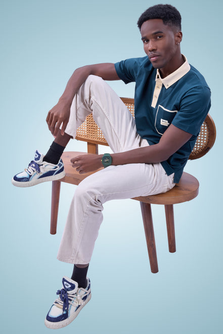 Auraa Timeless - Contrast Collar Polo (Navy)